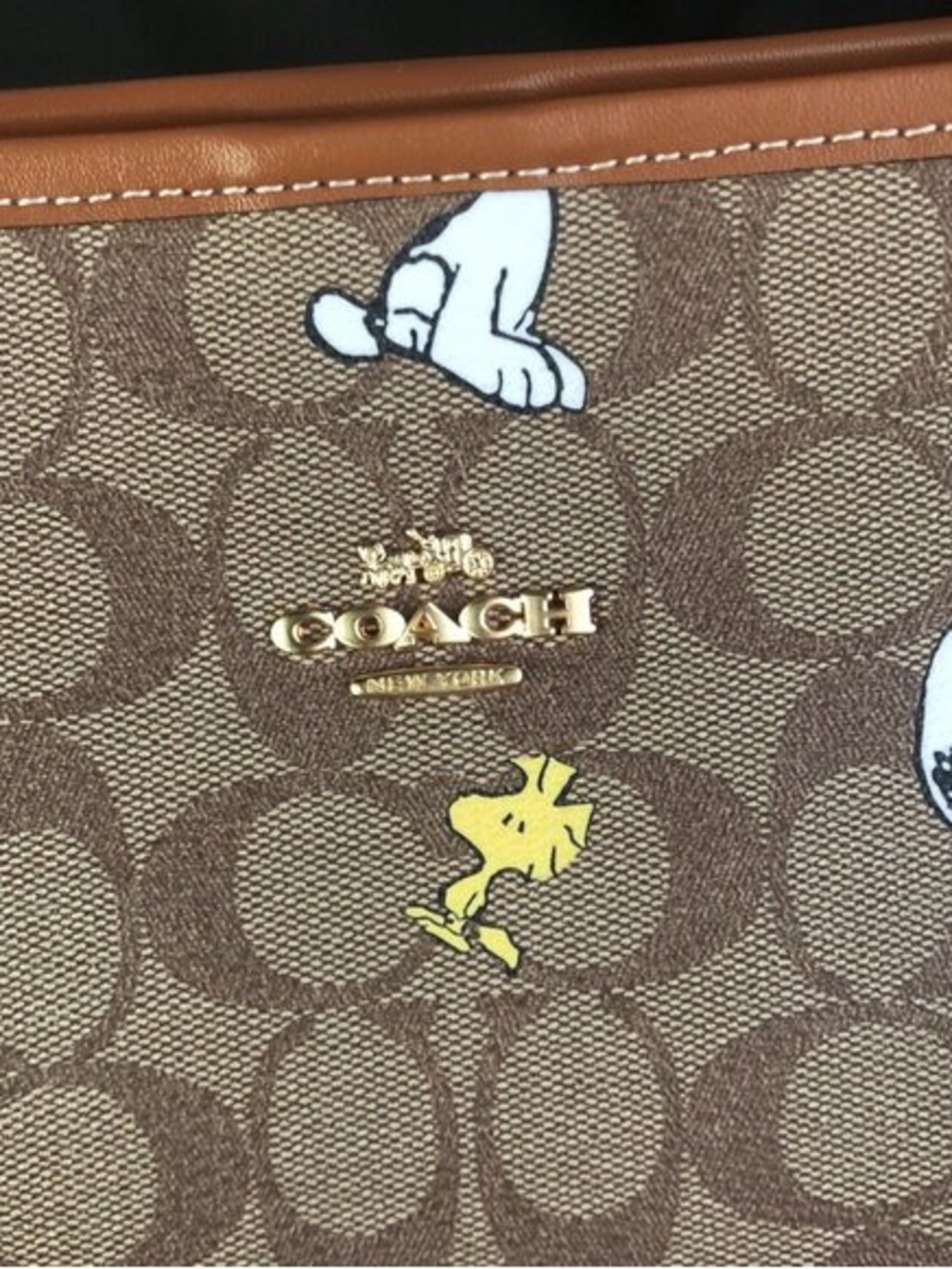 Coach Brown Signature Tote with Snoopy & Woodstock Print - Picture 8 of 8